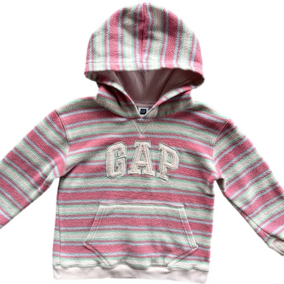 Gap Girls Pink Striped Fleece Pullover Sweatshirt Size 4-5 - Picture 1 of 5
